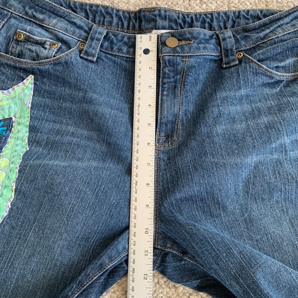 Garnet Hill Jeans Blue Denim Embroidered Dandelion Flower Women 14 Boho Festival - Picture 10 of 16